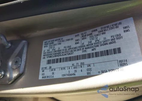 2018 Ford Escape Sel from USA, damaged, VIN 1FMCU9HD5JUA72637
